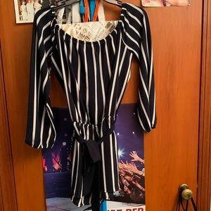 Off the shoulder navy blue/white romper